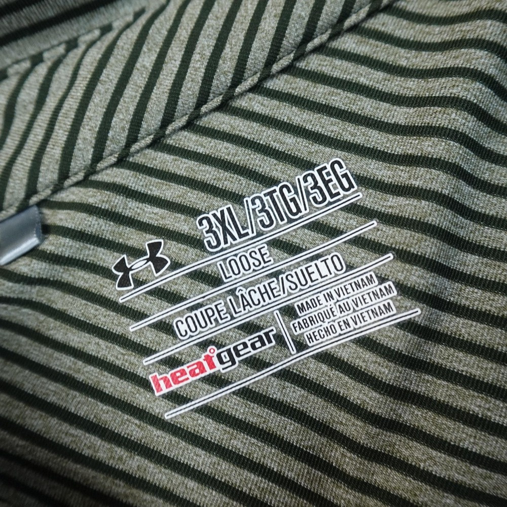 Under Armour Polo Shirt Mens 3XL Green Stripe HeatGear Golf Performance Stretch - Picture 5 of 13